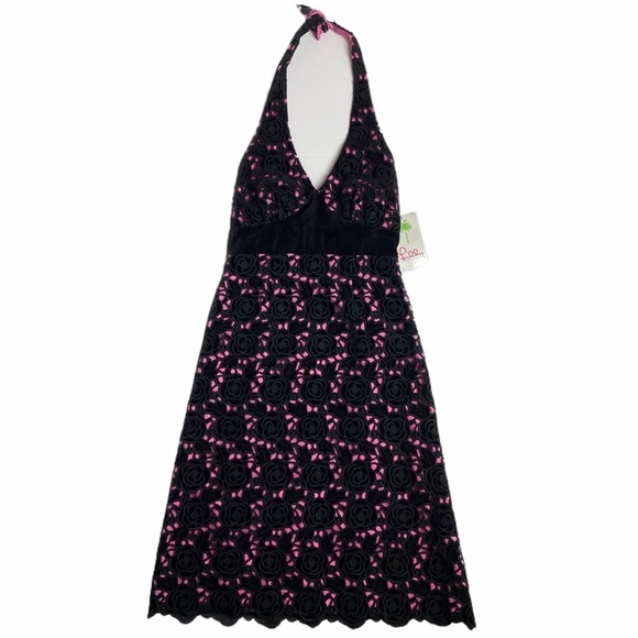 Vintage Lilly Pulitzer Carmella Dress Rosy Mum Velvet Eye Lace2 New with tags